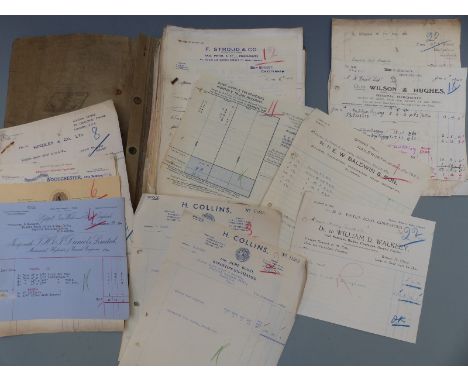 Quantity of receipts and paperwork relating to Grist &amp; Co. Ltd, Inchbrook near Stroud, including Zachary wine merchants C