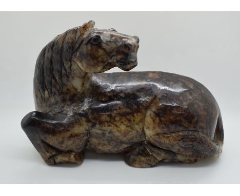 19thC Chinese jade/jadeite model of a horse, 12 x 18cm&nbsp;