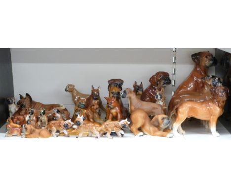 A collection of ceramic boxer dogs, approximately 38, tallest 30cm&nbsp;