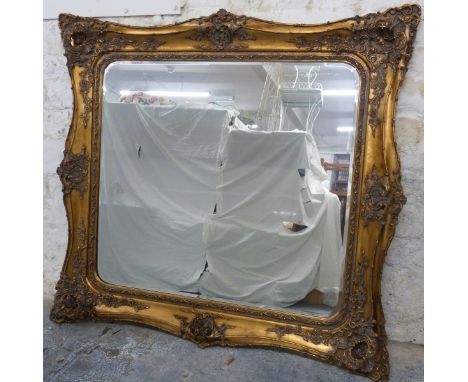 Large bevelled edge gilt frame mirror, 168 x 155cm overall