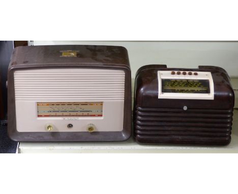 A c1950's His Masters Voice vintage bakelite radio together with a DAC10 Bush example