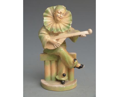 Wade style cellulose jester musician, indistinctly signed verso, H15cm&nbsp;