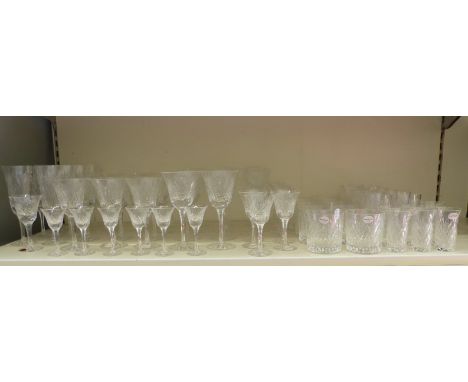 A suite of Royal Brierley York pattern cut glass drinking glasses comprising 10 red wine glasses, 12 white wine glasses, 10 w