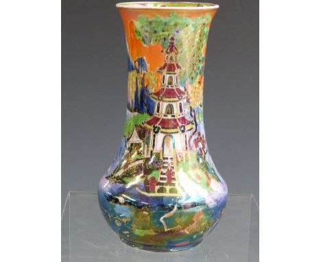 Art Deco Carltonware lustre vase with chinoiserie decoration H16cm