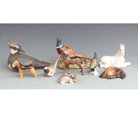 Beswick pheasant, Airedale dog, foal etc Goebel &amp; Lomonosov figures, Helmsdale pottery lapwing etc