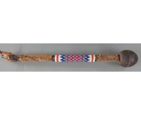 African knobkerrie with bound hide and beadwork handle, L47cm&nbsp;