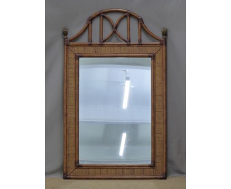 Bamboo and wicker or similar framed mirror, W78 x H128cm