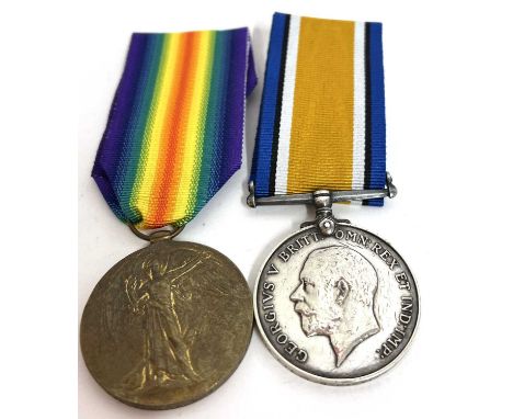 Great War ROyal Welsh Fusiliers Medal Pair, comprising British War Medal and Victory Medal, named to 204714 PTE T S HARVEY R 