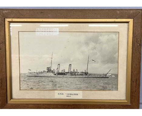 Quantity of seven framed photographs of Royal Naval vessels from First World War to include HMS Gossamer 1915-1916, HMS Misle