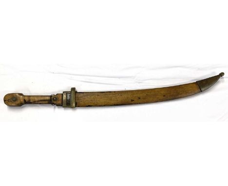 Imperial Russian 1911 dated M1907 Bebut Kindjal sword with wooden handle and scabbard, brass shoe with acorn finial stamped '