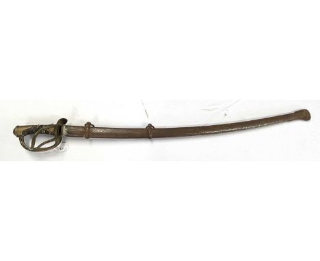 Rare model 1840 heavy cavalry sword with two band hanger scabbard made by Frederick Horster, marked 'F.H' to ricassco, scabba