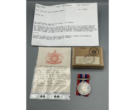 1939-45 War Medal with box of issue addressed to Mrs C. Heyman and Condolence Slip to Sergeant J.F. Heyman RAF. Pilot, Sgt. H