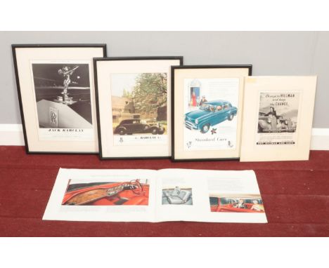 A collection of vintage car show room advertising pictures, along with an original Humber Super Snipe brochure. To include Ja