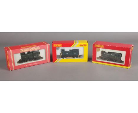 Three boxed Hornby 00 gauge scale models. To include R 2188 BR 0-4-0 Diesel Shunter &amp; R3065 BR Class 06 Diesel etc.  