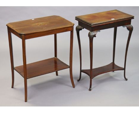 An Edwardian mahogany small card table inset green baize to the rectangular fold-over top, &amp; on four carved slender cabri