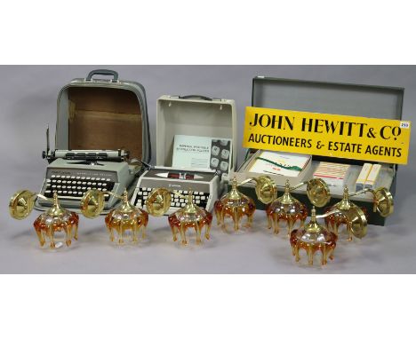 A vintage sign “JOHN HEWITT &amp; CO AUCTIONEERS &amp; ESTATE AGENTS”, 15.25cm x 60.5cm, together with a BBC language learnin
