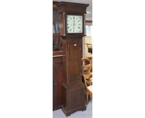 A vintage longcase clock, the floral painted dial signed “J. Hosier, Reading” with a striking movement, &amp; in an oak case,