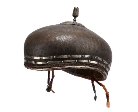 A Luzon chief's hat La Laguna Province, Philippines basketry with silver mounts and a waxed finish, the lozenge shaped top mo