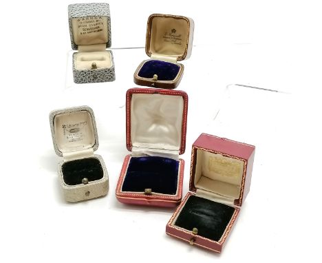 5 x antique / vintage ring boxes - Warren (Sevenoaks), E Blurton (Stourbridge), Harrods, W Mansell (Lincoln) etc