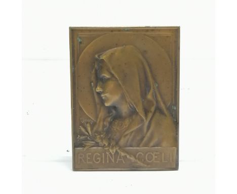 Antique Regina Coeli bronze plaque by Jean Baptiste Émile Dropsy (1848-1923) - 7.1cm x 5.3cm 