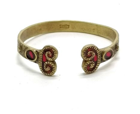 Dominique Piéchaud (1922-2011) bronze bangle with red enamel detail - 7cm across &amp; slight distortion 