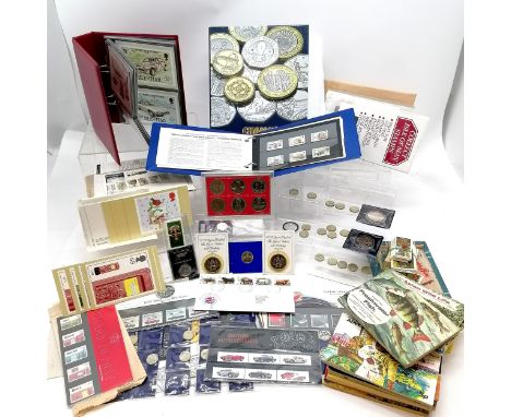 Qty of philately, coins, teacards inc Brooke Bond, small qty of GB presentation packs inc Auto Legends &amp; Isle of Man, mod