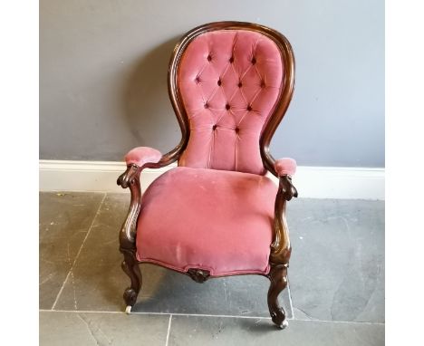 Victorian button back rosewood open arm chair - 60cm wide x 90cm high 