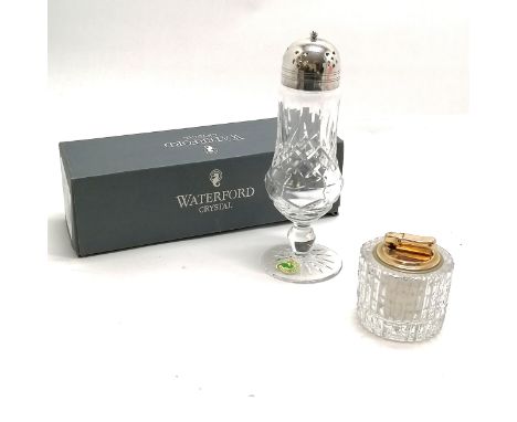 Waterford crystal sugar castor boxed 30cm high T/W a Collbri Webb Corbett crystal table lighter 