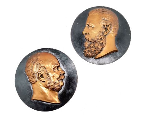 Pair of antique bronze cast plaques depicting Leopard 2nd and Frans Joseph 1t of Austria - 22.5cm diameter - has makers mark 
