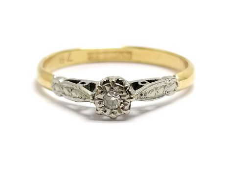 18ct / platinum diamond solitaire ring with fancy detail shoulders - size P½ &amp; 2g total weight 