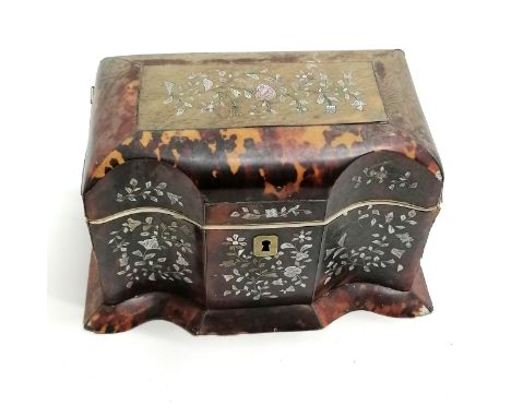 Antique tortoiseshell and mother of pearl tea caddy for restoration 20cm x 12cm x 12cm high
