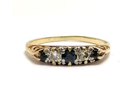 Unmarked gold (touch tests as 18ct) sapphire / diamond 5 stone set ring - size N½ &amp; 2.9g total weight 