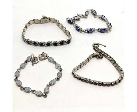 4 x silver bracelets inc opal, lapis, white stone, sapphire - longest 19cm &amp; total weight 47g 