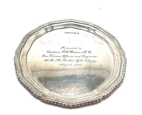 1946 silver salver by E Silver &amp; Co with 1953 presentation inscription to (Major) Patrick L Rome MC (Durham Light Infantr