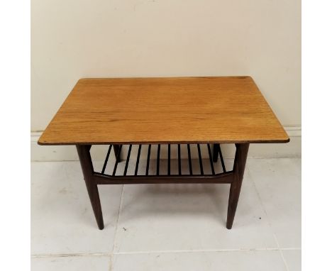 G-Plan Gold label, Mid Century Teak coffee table with magazine shelf, In good used condition, 76 cm wide x 49 cm deep x 46 cm