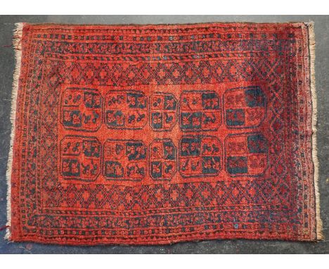 BRÜCKE, Afghan, alt,ca. 143 x 105 cm = 1,5 ²m, Fransen gleichmäßig abgelaufen, Ziehfäden