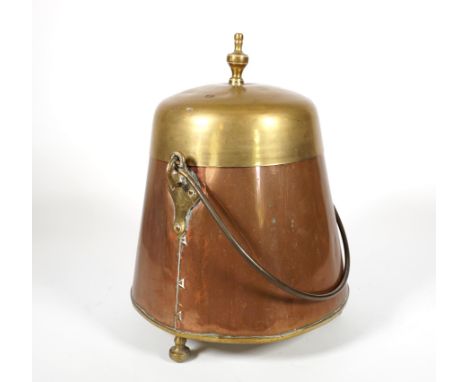 ASCHEIMER/ DOOFPOT, Niederlande, Kupfer/ Messing,konischer Korpus auf drei Füßchen, passender Stulpdeckel m Laternchenknauf, 
