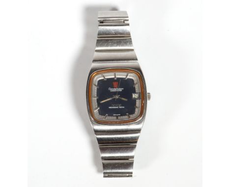 HAU, Herst. Omega, Modell Constellation Chronometer,Megasonic 720 Hz, Quartz, Edelstahlgehäuse u -armband, Strichindices, Leu