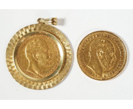 DEUTSCHES REICH, Preussen, 2 Goldmünzen,2x 20 M 1883 A + 1909 A (diese in 585er-Gelbgoldfassung); je 900er-Gold, zus. 15,92g 