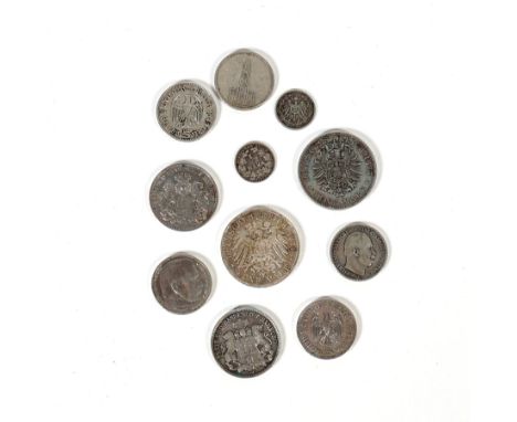 DEUTSCHES REICH, 11 Silbermünzen,bestehend aus: Hamburg: 3 M 1911 + 1912; Mecklenburg-Schwerin: 5 M Hochzeit 1904; Preussen: 