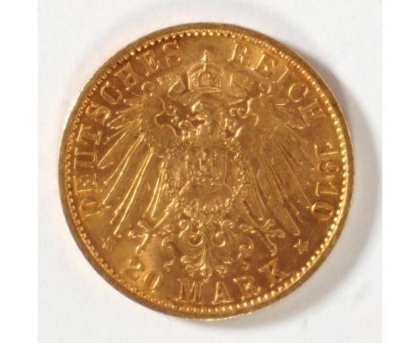 DEUTSCHES REICH, Wilhelm II.,Preussen, 20 M 1910, ca. 7,96g 900er-Gold, Reste v Tesamontage