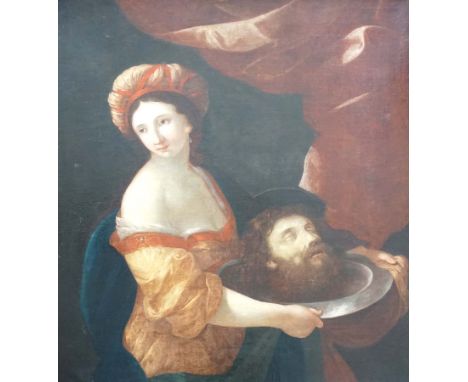 FLÄMISCHER MEISTER, 17. Jh., Öl/Lw/dubliert,Salome m. d. Haupt Johannes des Täufers, 98 x 89 cm, Holzleiste, altrestauriert, 