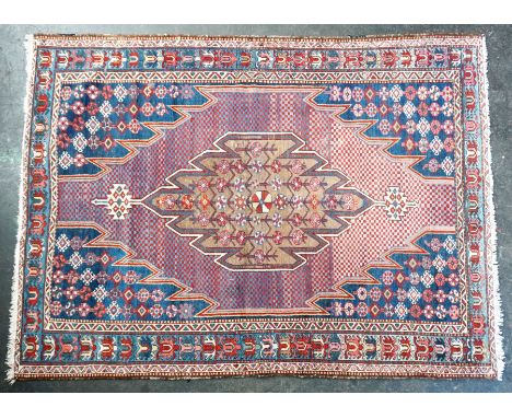 BRÜCKE, Meshkin, antik, ca. 185 x 136 cm = 2,52 ²m, Fransen abgelaufen, partiell kleinere abgelaufen Stellen