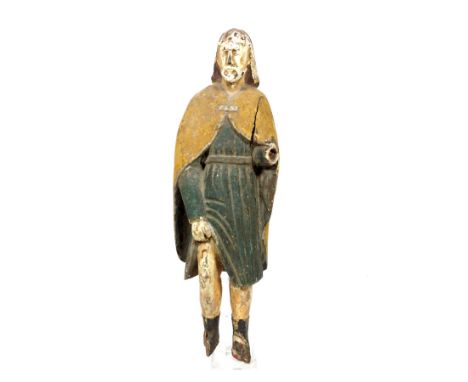 SKULPTUR, ländliche*r Schnitzer*in um 1800, Hl. Rochus,Linde, gestuckt und polychrom gefasst, H 35,5 cm, beschädigt