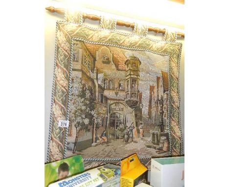 A tapestry wall hanging of a classical Italian? street scene, 58 x 64 cm.