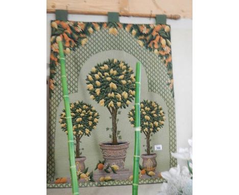 A wall tapestry entitled 'French Topiary', Approximately 66 x 91 cm.