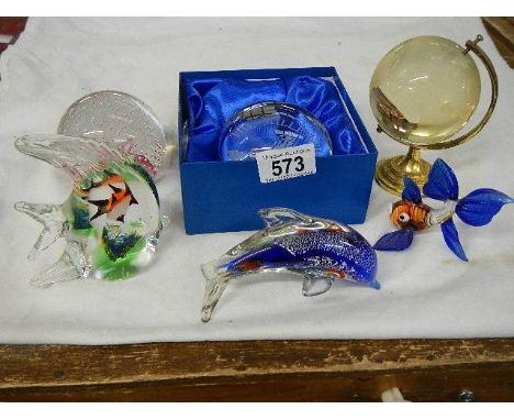 A mixed lot of paperweights including world globe.