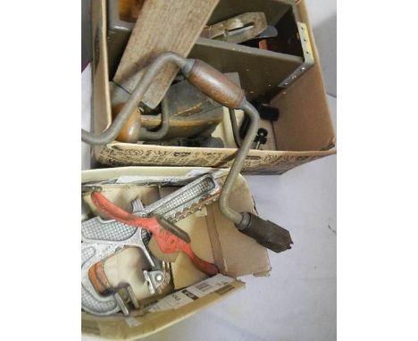 A mixed lot of old tools including chisels, drills, plane etc.,&nbsp;COLLECT ONLY.