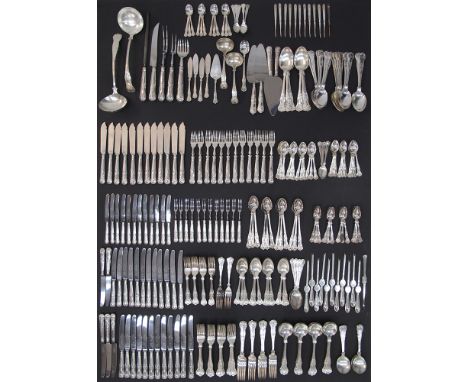 An extensive silver cutlery set in Kings pattern with twelve place settings, comprising a total of 281 pieces of which 212 ar