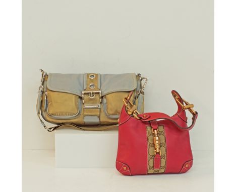 GUCCI and PRADA lady's handbags. Gucci small pink leather and canvas studded handbag, single handle, the interior lined in br